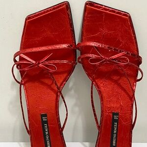 Bruno Magli  Size 6 1/2 Women’s Red Metallic  Slip On Sandals Heels made in Ital